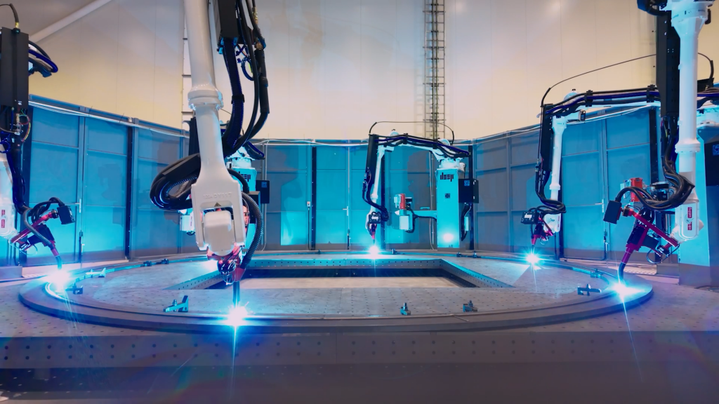 Deep Manufacturing Hexabot a six armed metal 3d printer.